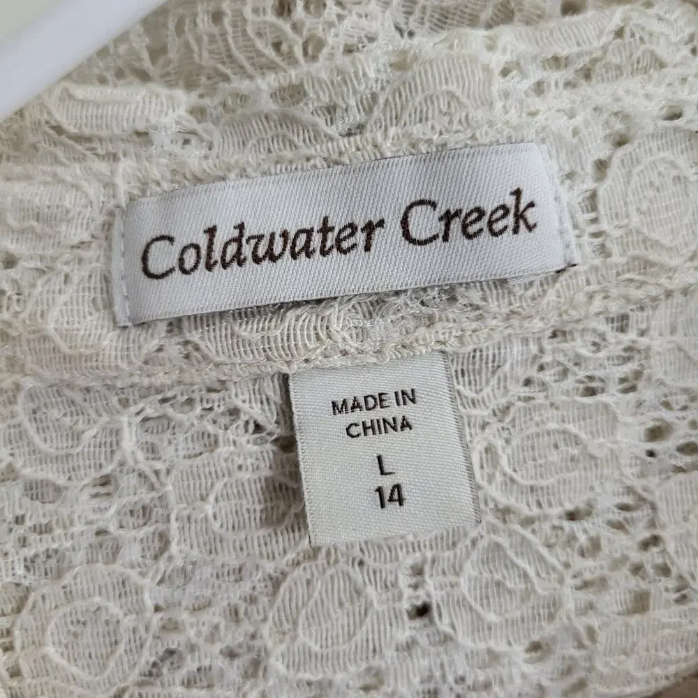 Coldwater Creek Lace Shirt Womens Large Cream Lace Summer Boho Coastal Cottage - Picture 3 of 12
